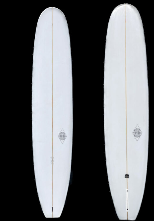 JE 9'6" longboard front and back